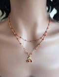 Collier double pendentif cerises