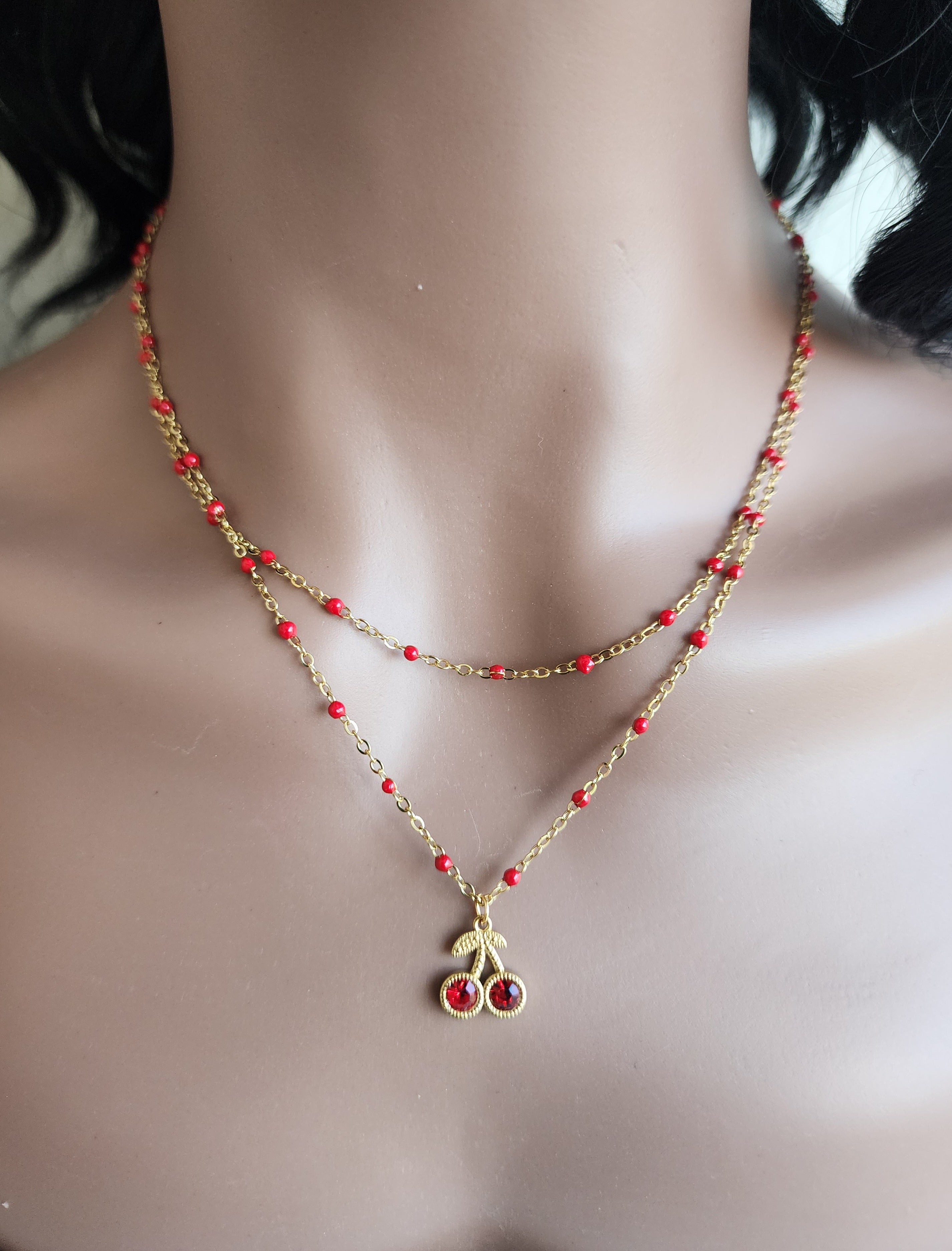 Collier double pendentif cerises