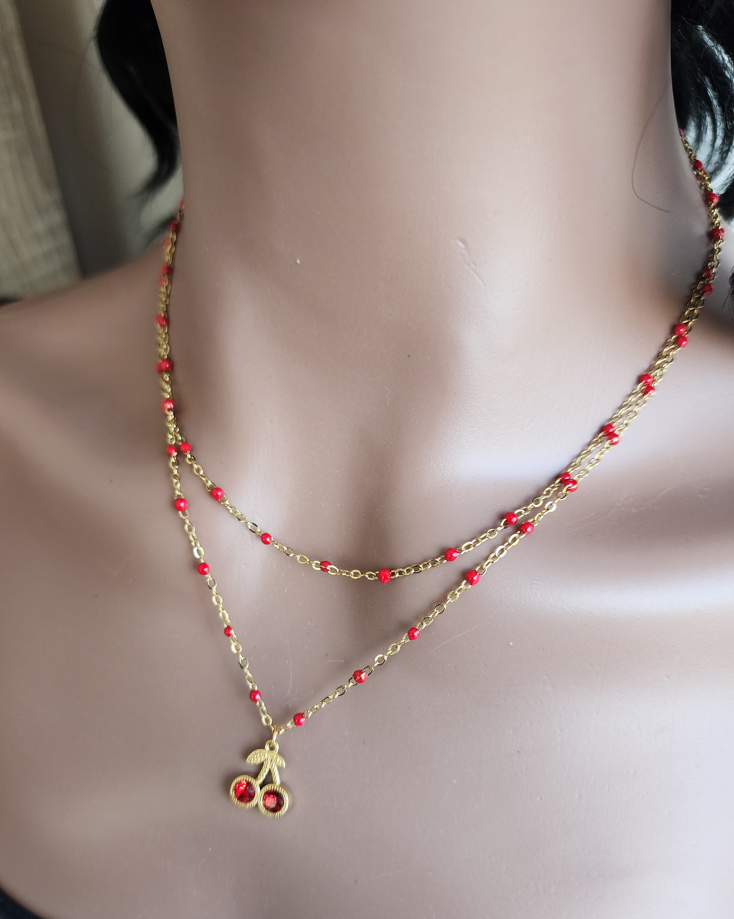 Collier double pendentif cerises