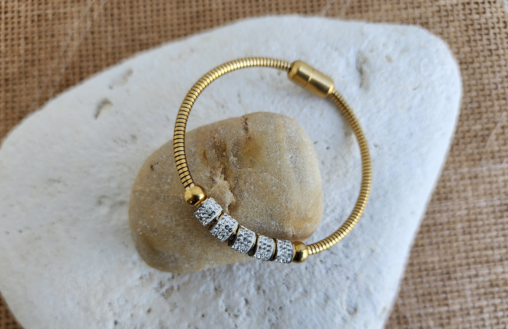 Bracelet perles cylindriques strass