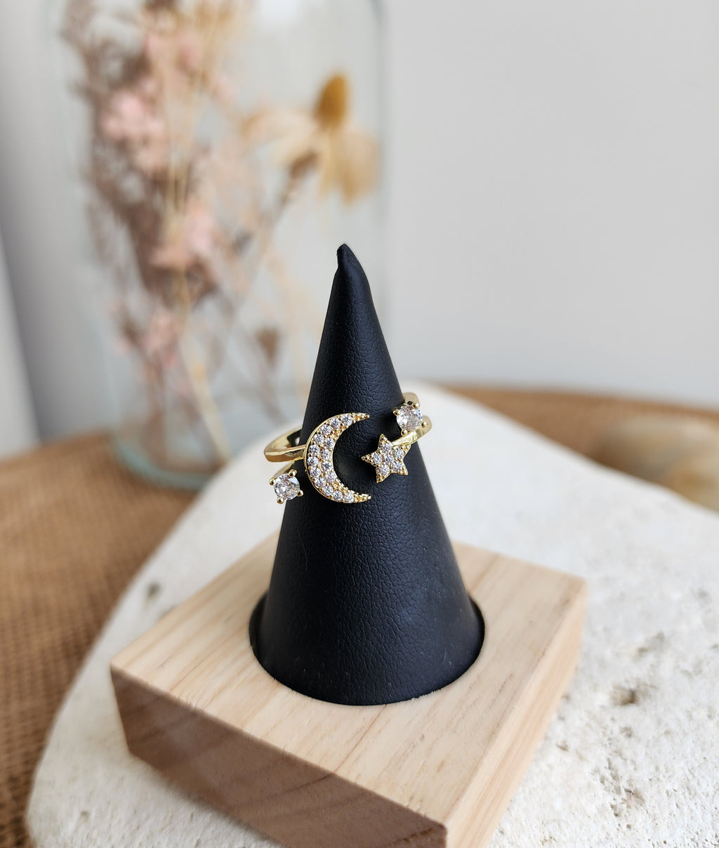 Bague ajustable lune et étoile
