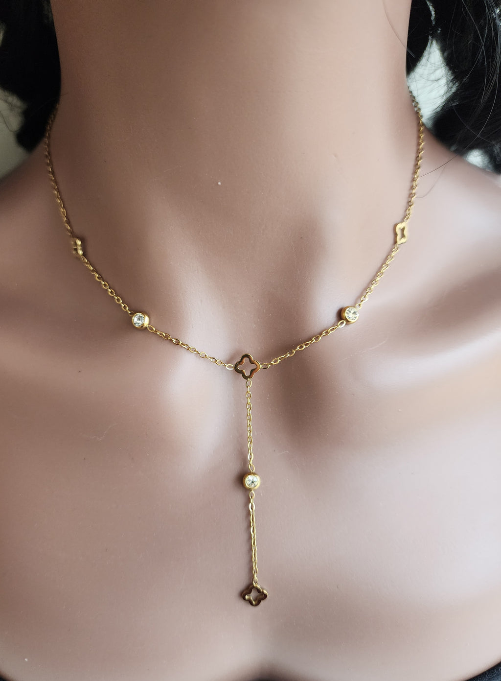 Collier Y trèfles et diamants