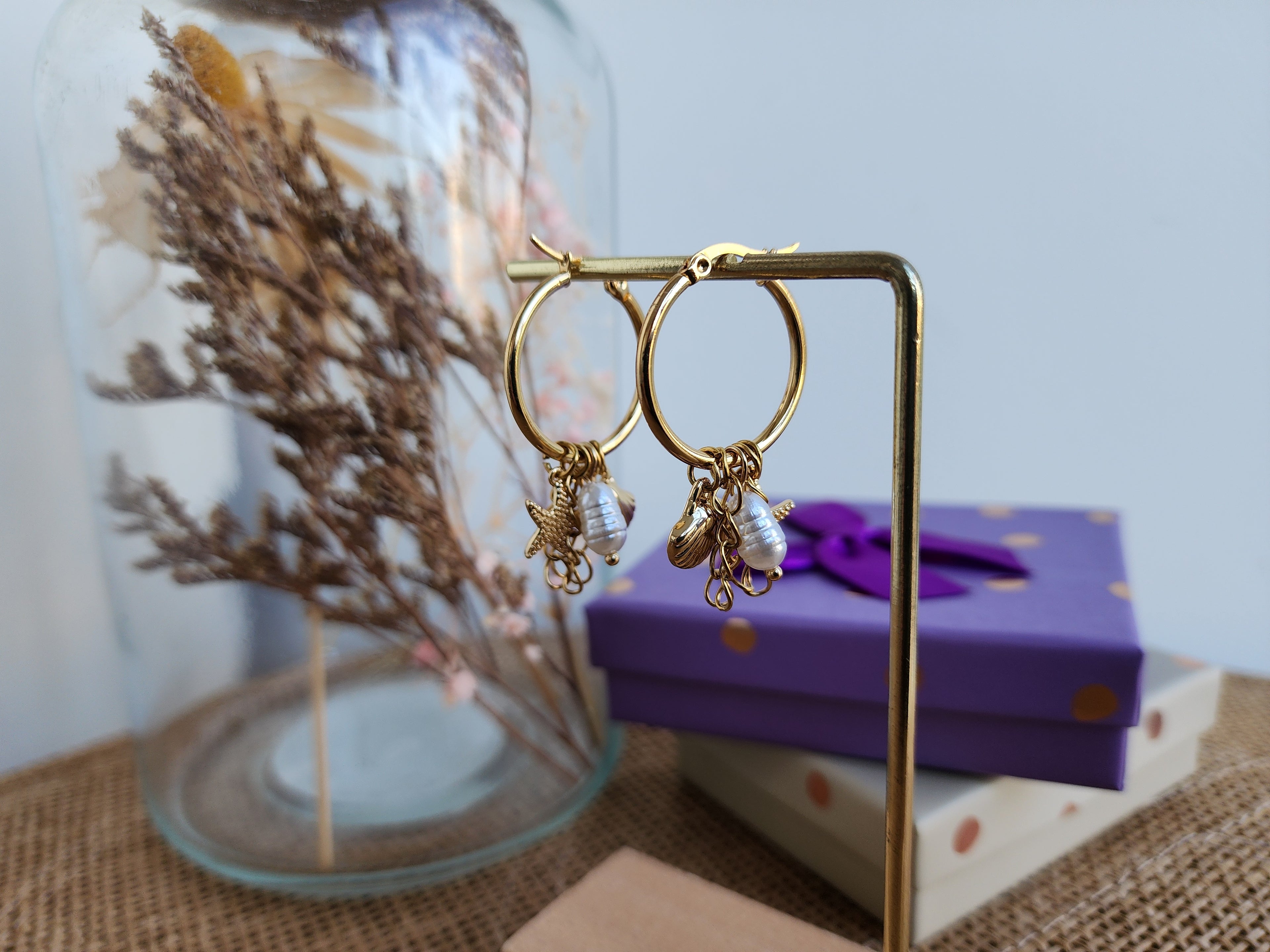 Boucles d'oreilles créoles breloques coquillages