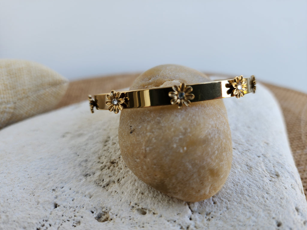Bracelet jonc fleurs relief