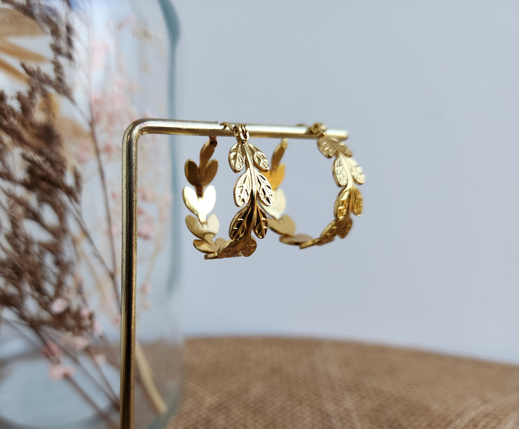 Boucles d'oreilles créoles motifs feuilles