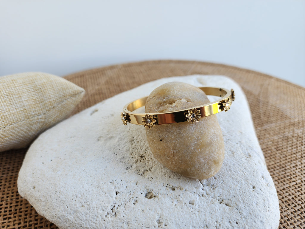 Bracelet jonc fleurs relief