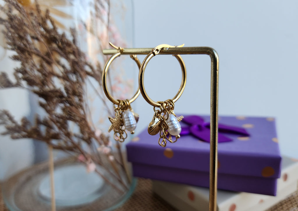Boucles d'oreilles créoles breloques coquillages