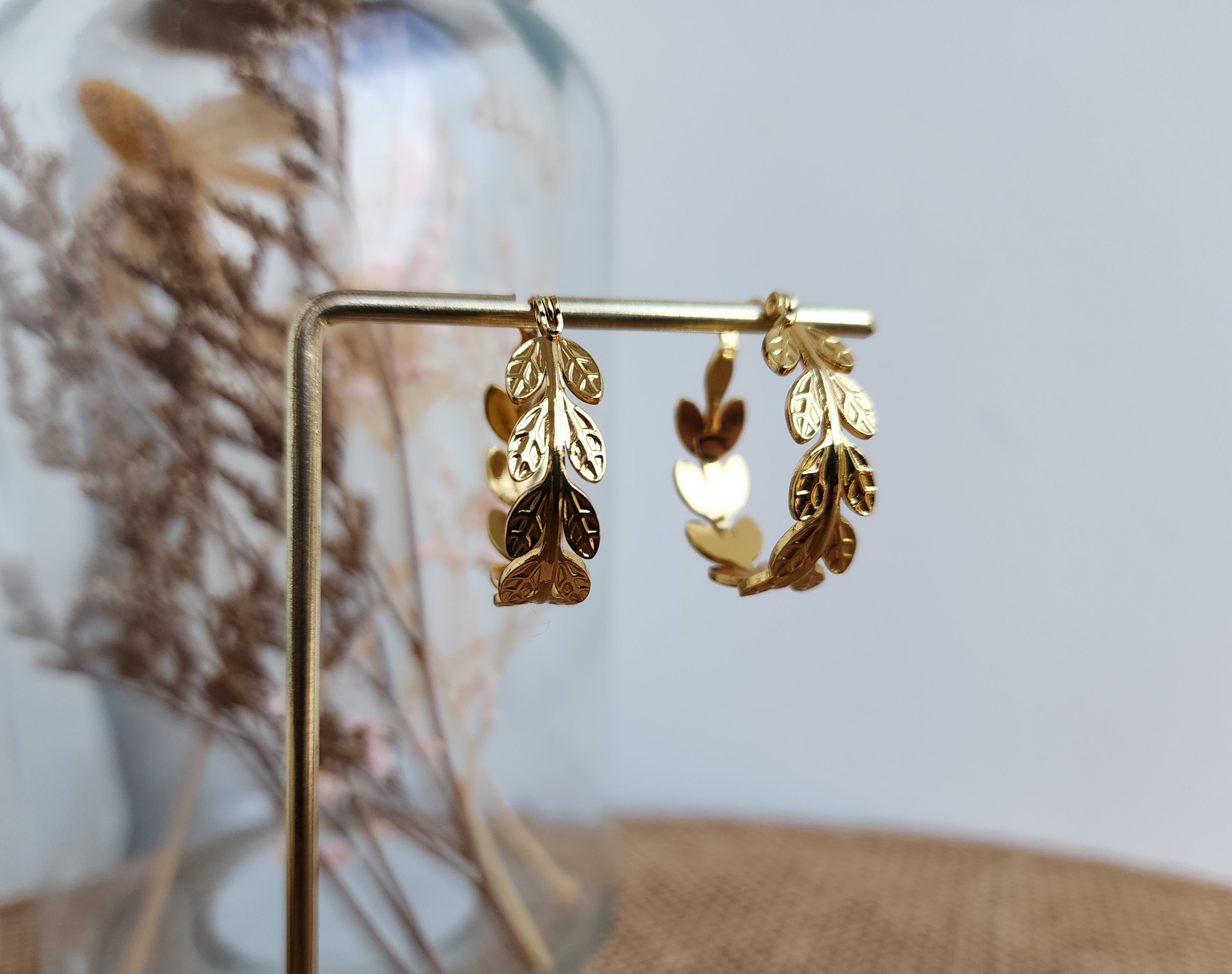 Boucles d'oreilles créoles motifs feuilles