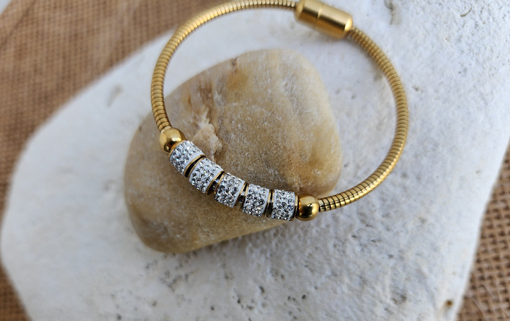 Bracelet perles cylindriques strass