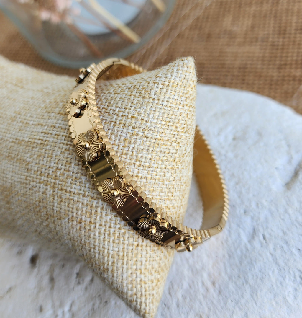 Bracelet jonc petites fleurs