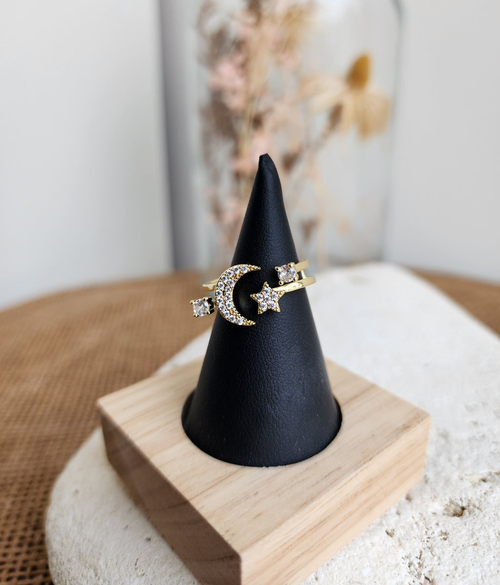 Bague ajustable lune et étoile