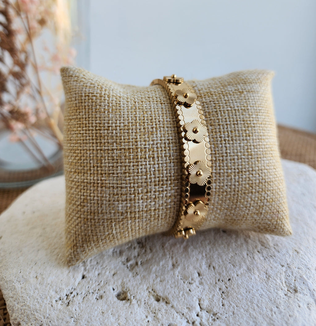 Bracelet jonc petites fleurs