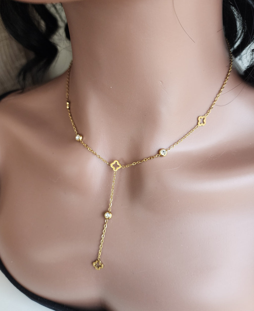 Collier Y trèfles et diamants