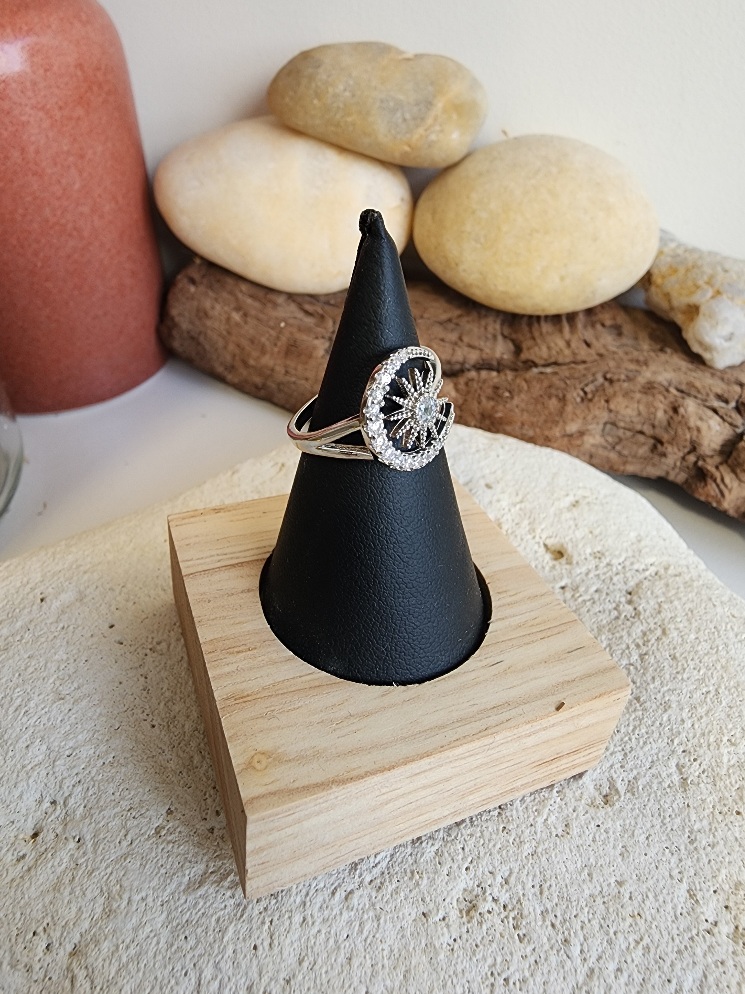 Bague ajustable lune et étoile strass