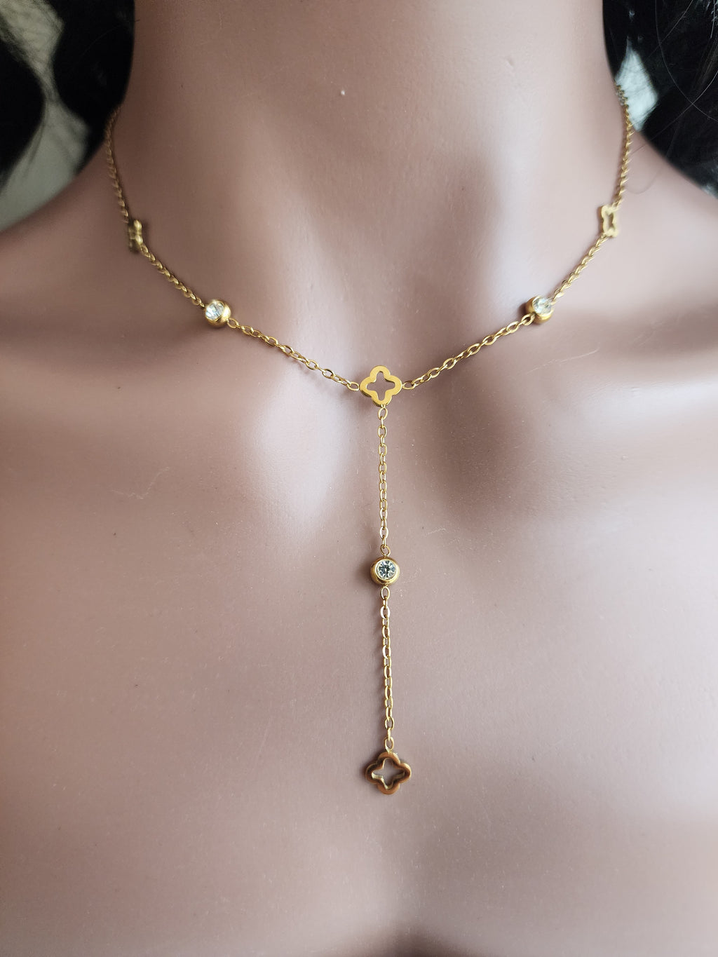 Collier Y trèfles et diamants