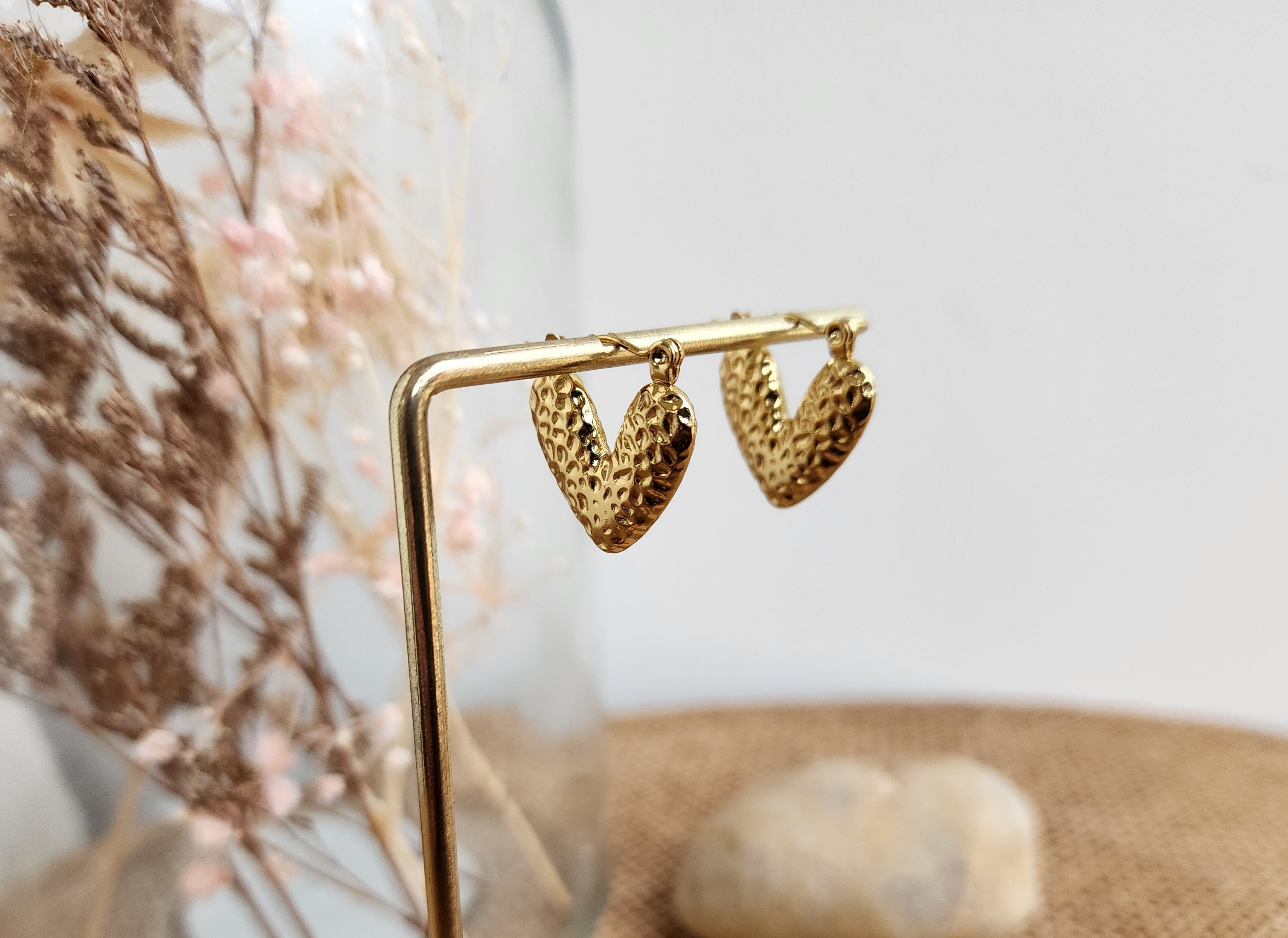 Boucles d'oreilles coeur martelé