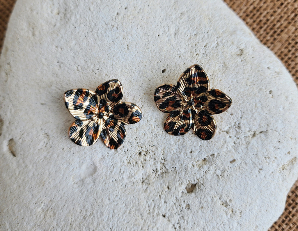 Boucles d'oreilles fleurs imprimées léopard