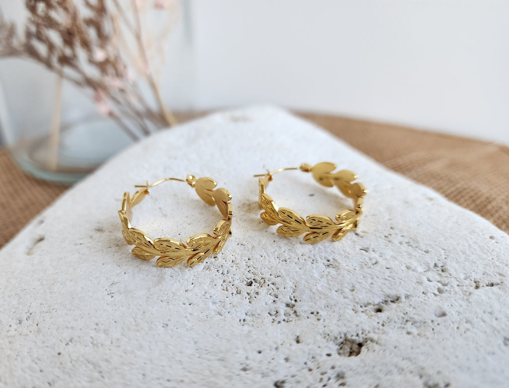 Boucles d'oreilles créoles motifs feuilles