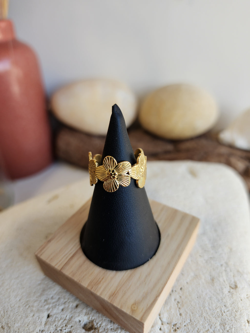Bague ajustable fleurs